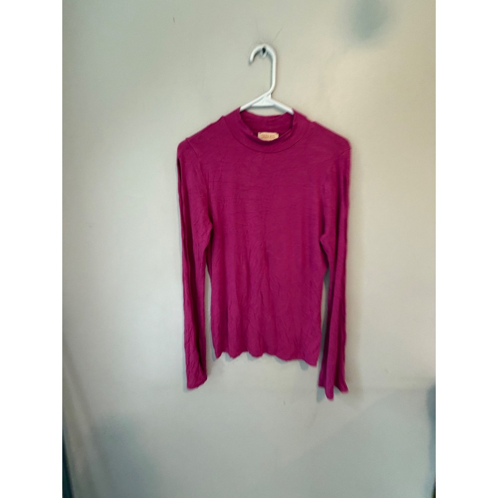 London Rose Magenta Pink Mock Neck Long Sleeve Top Rayon Blend LR2032 Large